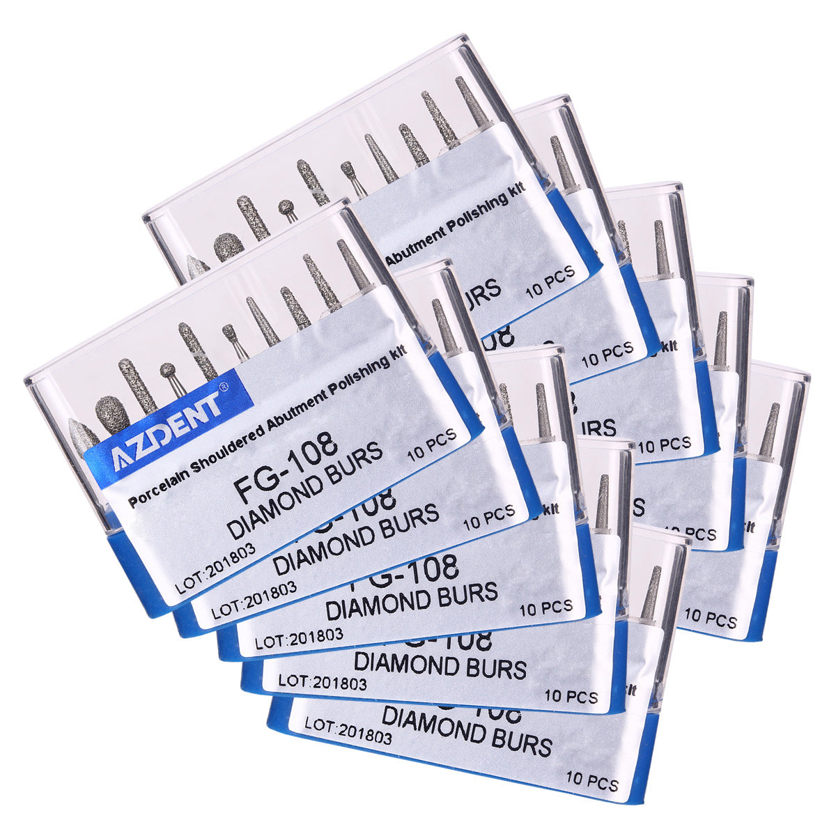 AZDENT Dental Diamond Bur FG-108 Porcelain Shouldered Abutment Polishing Kit 10pcs/Kit-azdentall.com