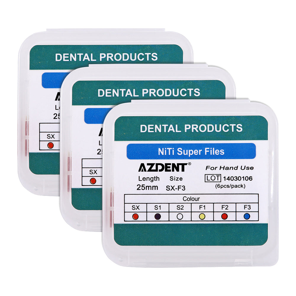 3 Packs AZDENT Dental Hand NiTi Super Files Heat Activated 25mm 6Pcs/Pack - azdentall.com