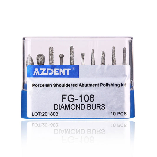 AZDENT Dental Diamond Bur FG-108 Porcelain Shouldered Abutment Polishing Kit 10pcs/Kit-azdentall.com