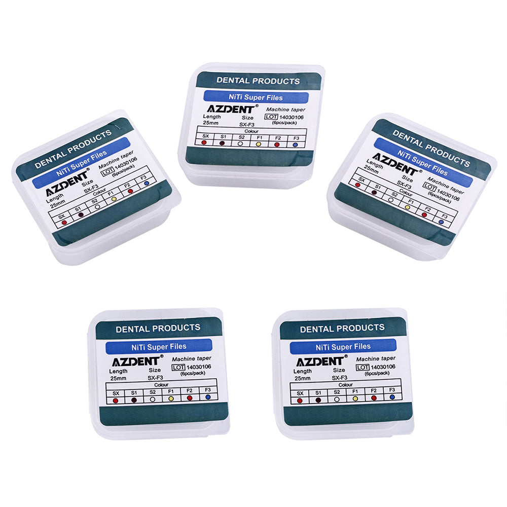 5 Packs AZDENT Dental NiTi Rotary Engine Files 25mm Assorted SX-F3 6pcs/Pk - azdentall.com