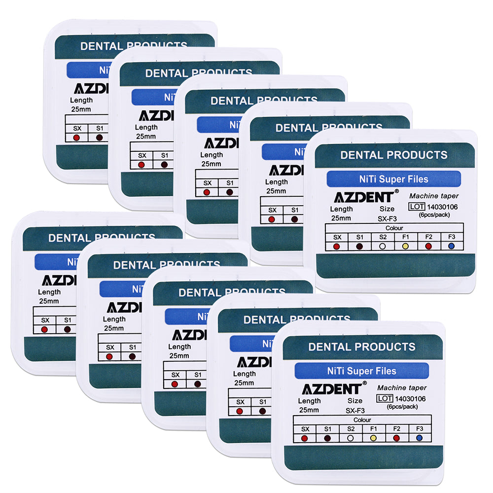 10 Packs AZDENT Dental NiTi Rotary Engine Files 25mm Assorted SX-F3 6pcs/Pk - azdentall.com
