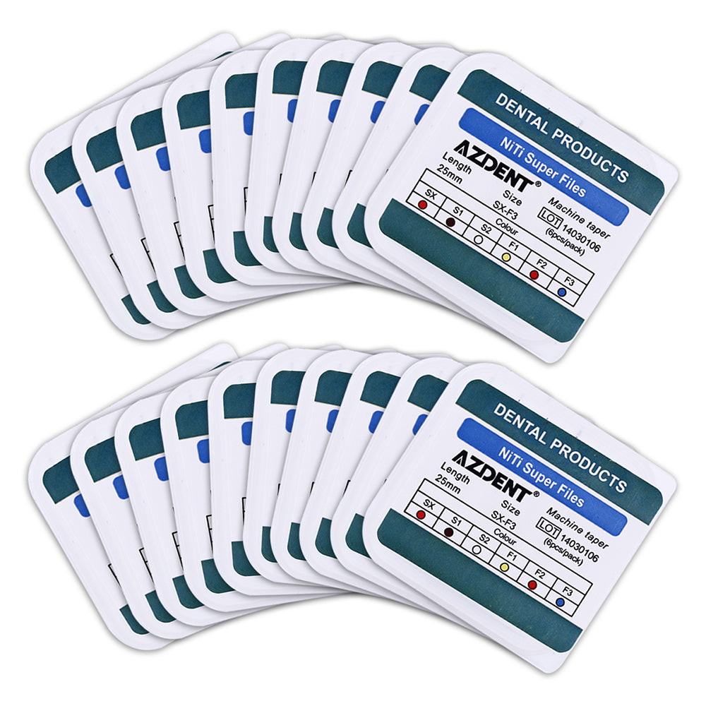 20 Packs AZDENT Dental NiTi Rotary Engine Files 25mm Assorted SX-F3 6pcs/Pk - azdentall.com