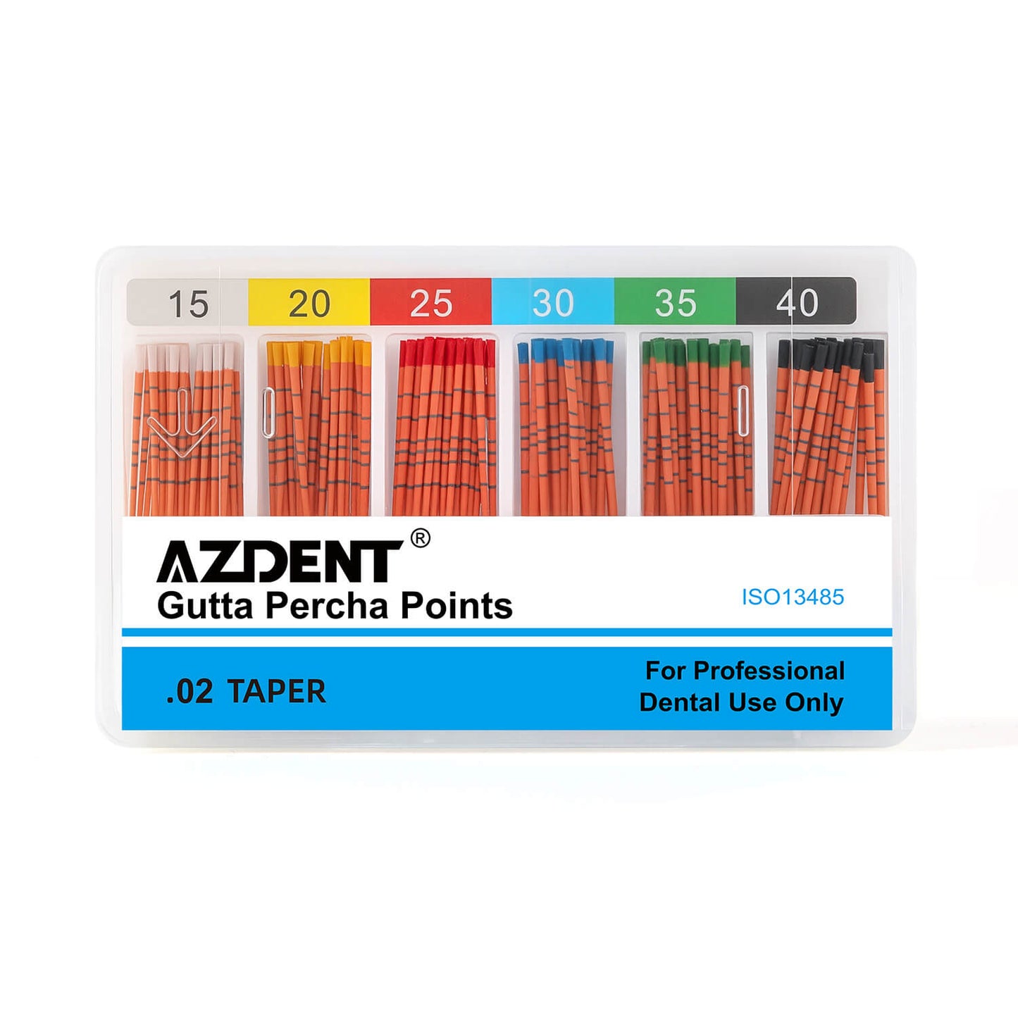 AZDENT Gutta Percha Points With Scale #15-40 Taper Size 0.02 Color Coded 120/Box - azdentall.com