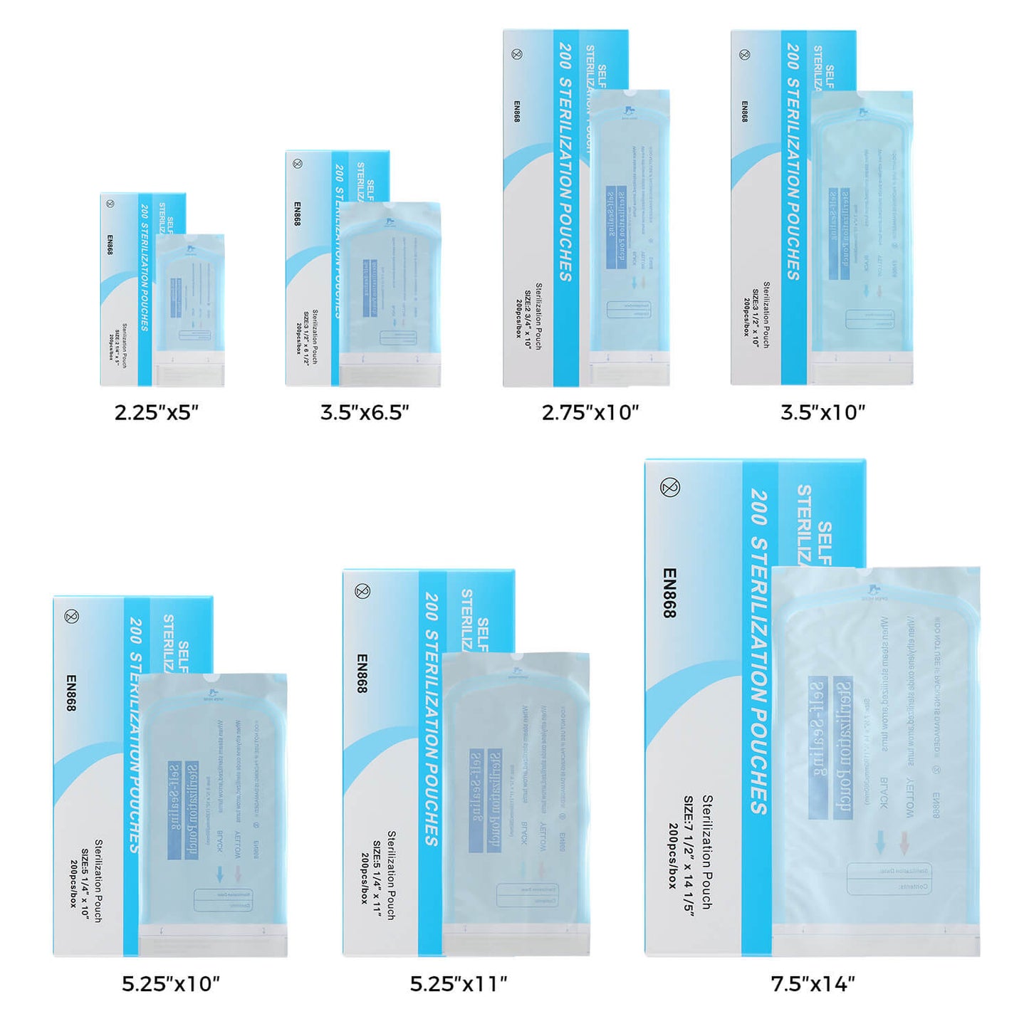 Dental Self-Sealing Sterilization Pouch 7 Sizes 200pcs/Box - azdentall.com