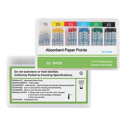 Absorbent Paper Points with Scale 15-40# Taper Size 0.02 Color Coded 200pcs/Box - azdentall.com