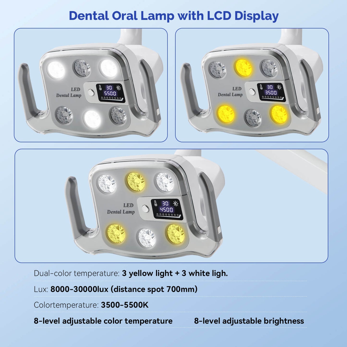 Dental Unit Chair LED Oral Light Lamp 6 Lights 9W Dual-Color with LCD Display - azdentall.com