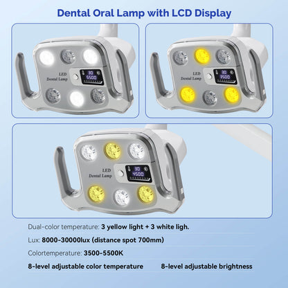 Dental Unit Chair LED Oral Light Lamp 6 Lights 9W Dual-Color with LCD Display - azdentall.com
