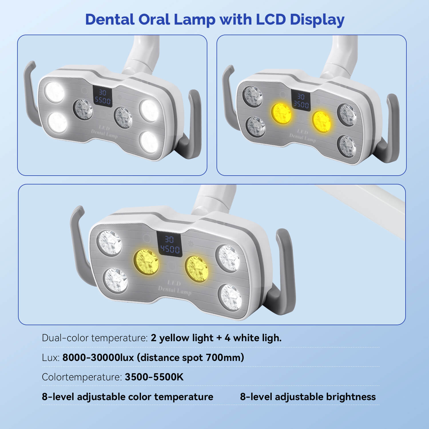 Dental Unit Chair LED Oral Light Lamp Dual-Color 6 Lights 10W with LCD Display - azdentall.com