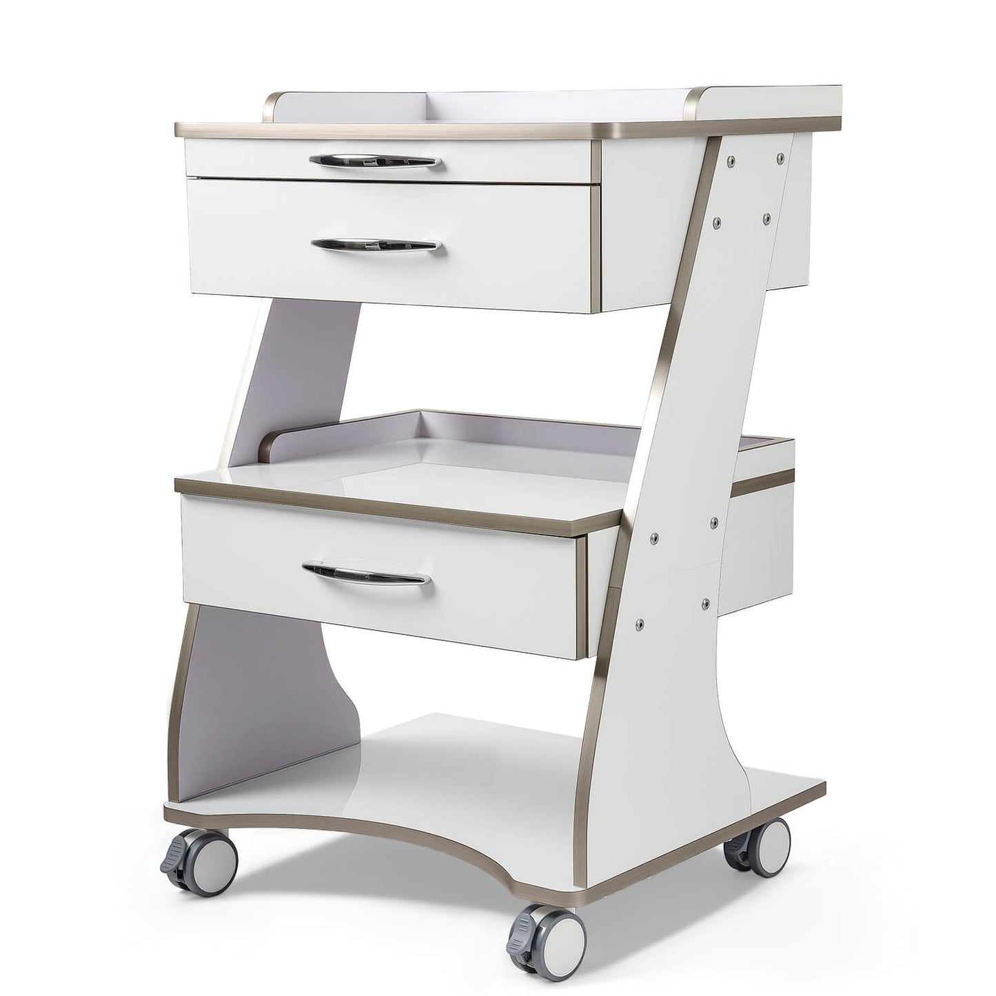 Dental Medical Mobile Cart Rolling Trolley Built-in Socket Double-Drawer Three-Tier Cart - azdentall.com
