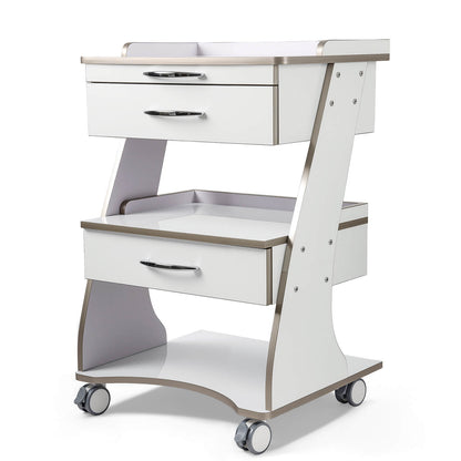 Dental Medical Mobile Cart Rolling Trolley Built-in Socket Double-Drawer Three-Tier Cart - azdentall.com