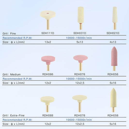 Dental Zirconia Grinding and Polishing Kit Ceramic/ Rubber Diamond Polishers HP 2.35mm 9pcs/Box - azdentall.com
