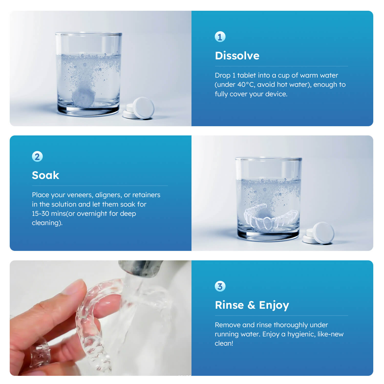 Retainer Cleaner Effervescent Tablets Orthodontic and Denture for Appliances Mint Flavor 60Tabs/Box - azdentall.com