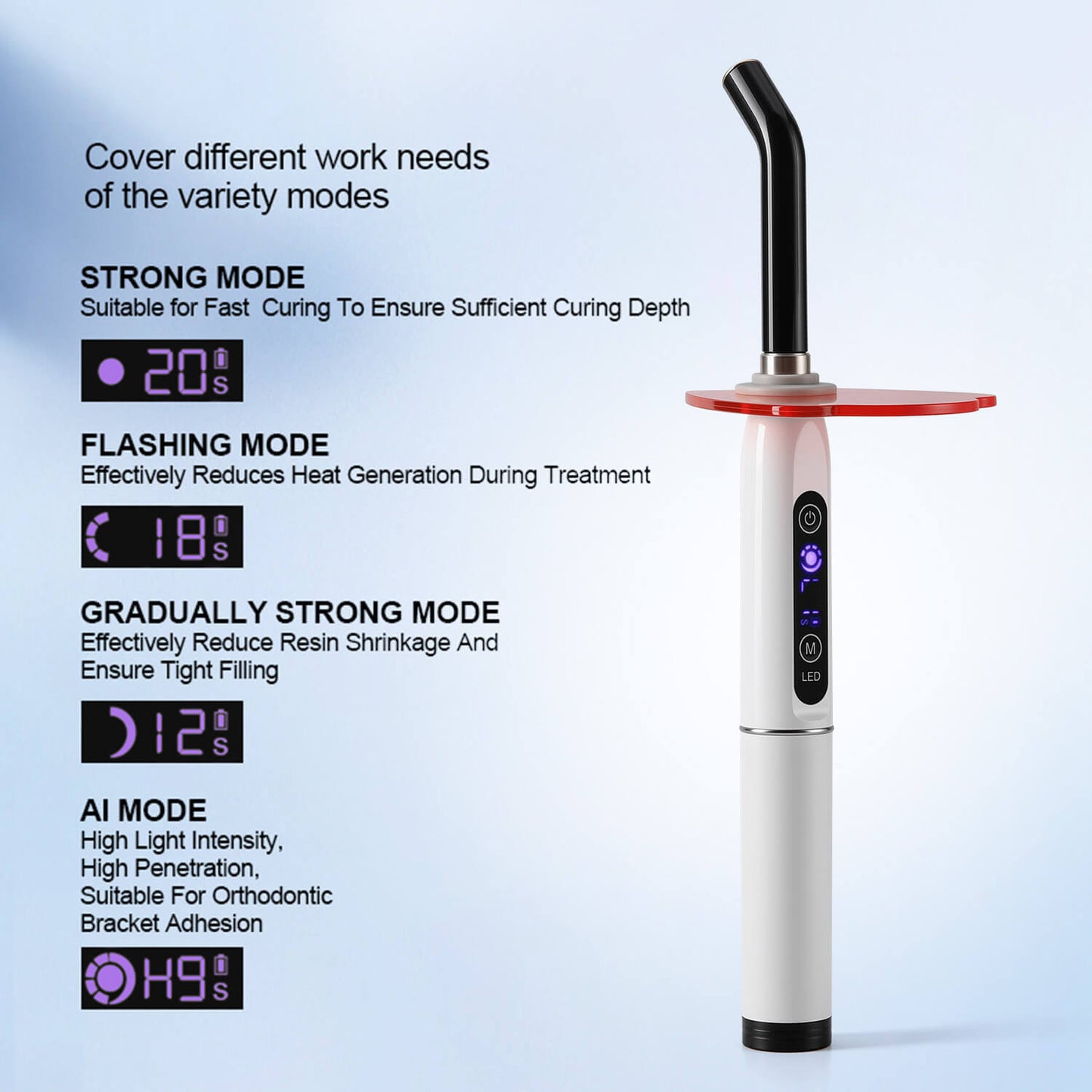 Dental LED Curing Light Lamp 1 Second Cure Adjustable Power 2400mW/cm² - azdentall.com
