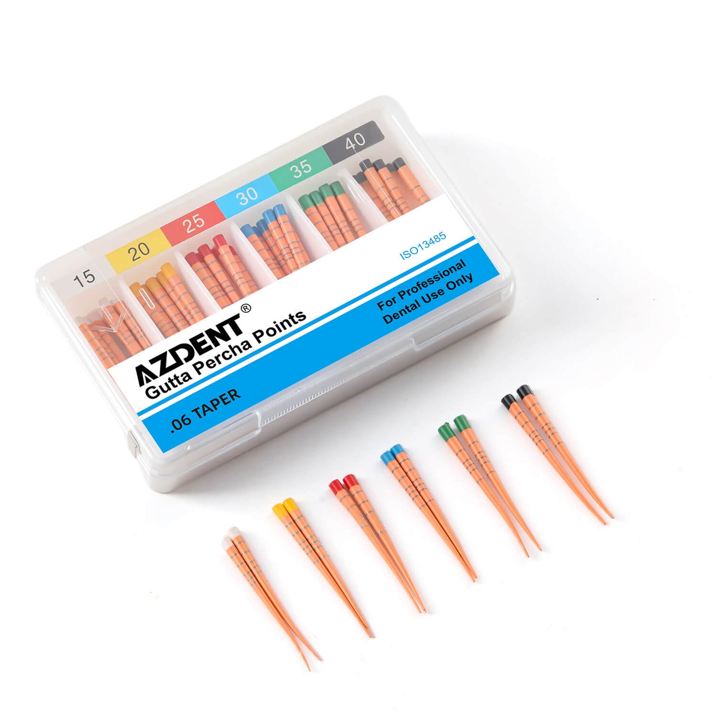AZDENT Gutta Percha Points With Scale #15-40 Taper Size 0.06 Color Coded 60/Box - azdentall.com