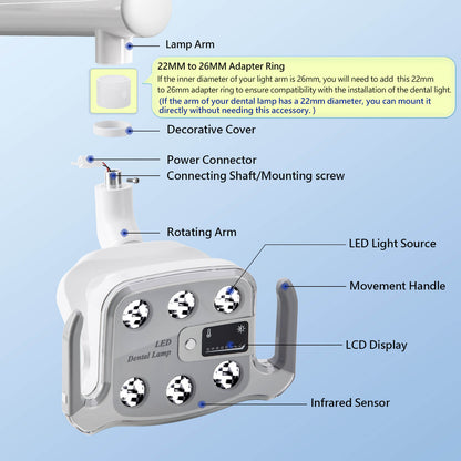 Dental Unit Chair LED Oral Light Lamp 6 Lights 9W Dual-Color with LCD Display - azdentall.com