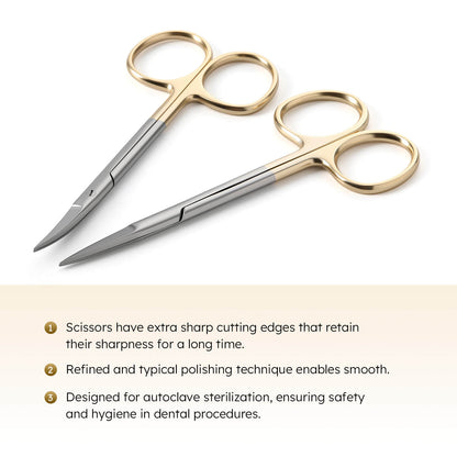 Dental Surgical Scissors Gold Handle Straight/Curved Tip - azdentall.com