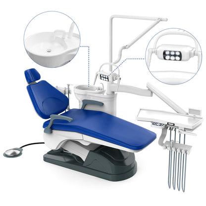 Dental Unit Chair J2688-A1 DC Motor Computer Controlled Hard Leather with Stool Sapphire Blue - azdentall.com
