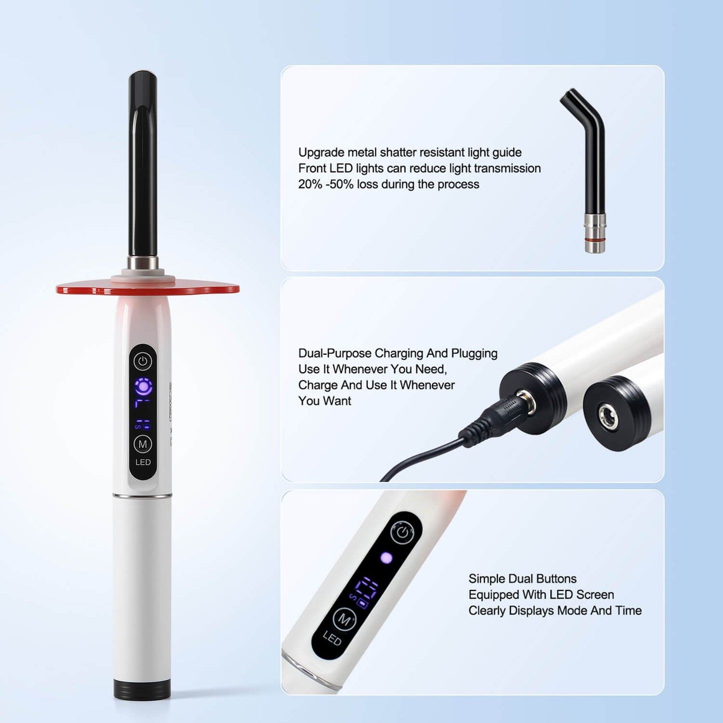 Dental LED Curing Light Lamp 1 Second Cure Adjustable Power 2400mW/cm² - azdentall.com