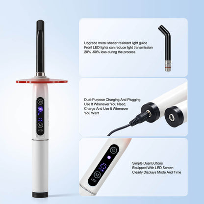 Dental LED Curing Light Lamp 1 Second Cure Adjustable Power 2400mW/cm² - azdentall.com