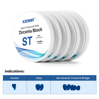 AZDENT Dental ST White Zirconia Block Disc Super Translucent 98mm - azdentall.com