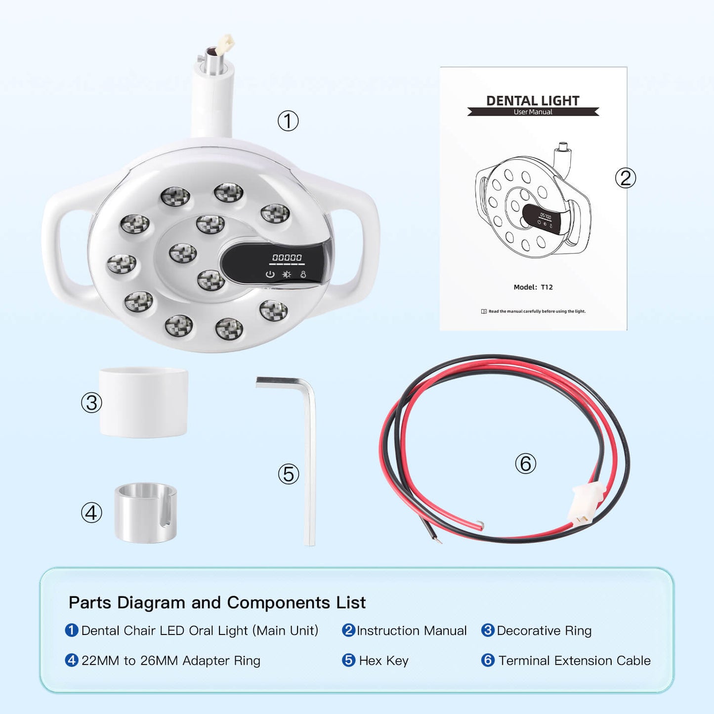Dental Unit Chair LED Oral Light Lamp 12 Lights 20W Dual-Color Adjustable - azdentall.com