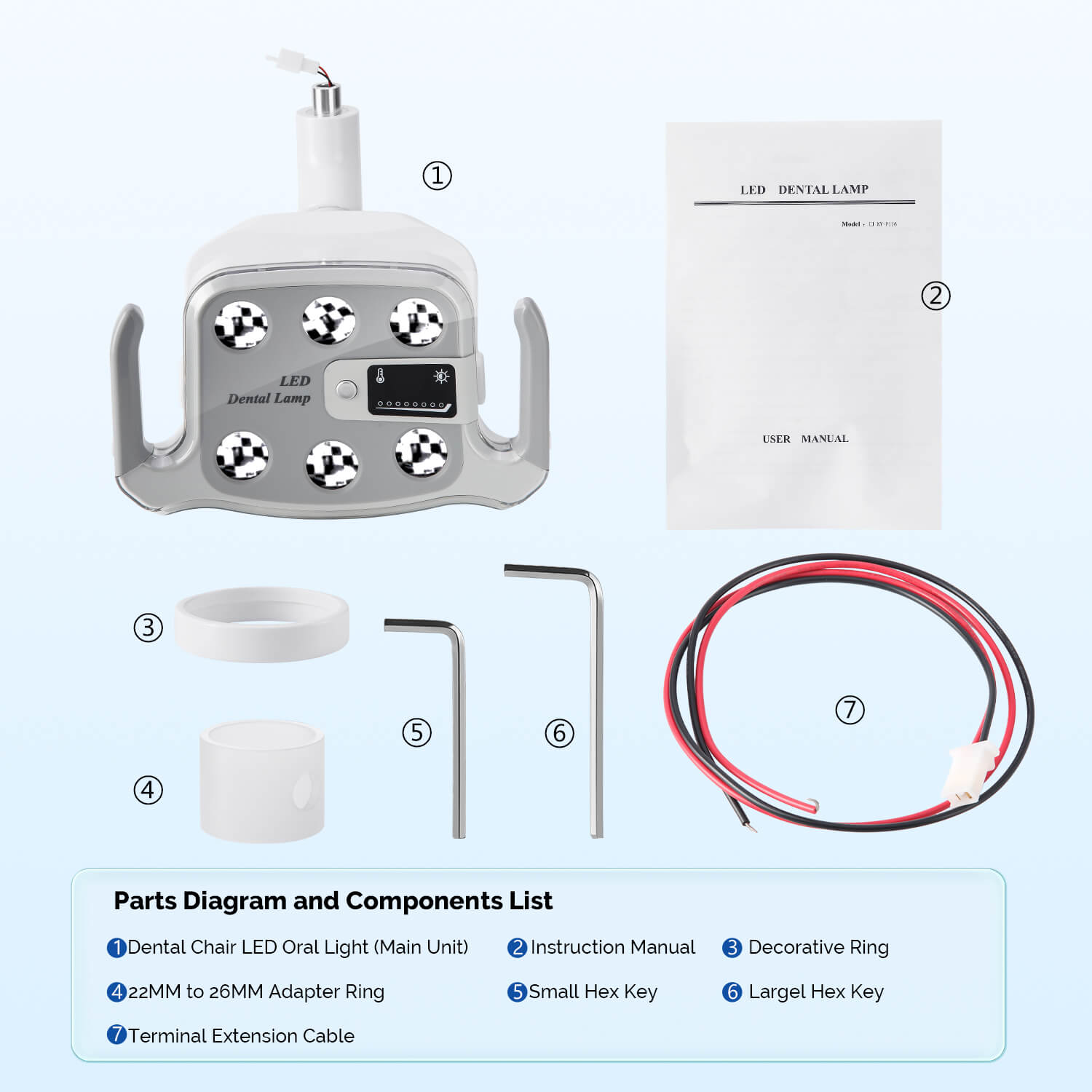 Dental Unit Chair LED Oral Light Lamp 6 Lights 9W Dual-Color with LCD Display - azdentall.com