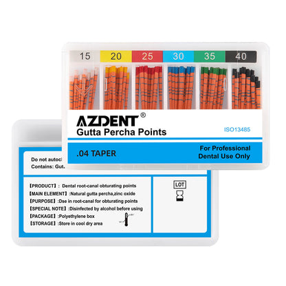 AZDENT Gutta Percha Points With Scale #15-40 Taper Size 0.04 Color Coded 60/Box - azdentall.com