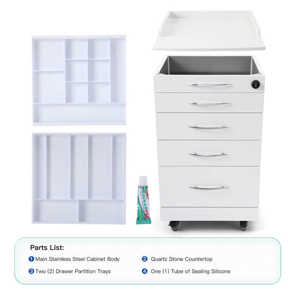 Dental C05A Quartz and Stainless Steel Four Drawer Mobile Cabinet & Two Instrument Tray - azdentall.com