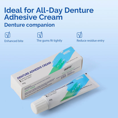 Denture Adhesive Cream 40g All Day Hold Non-Zinc Formula False Teeth Glue