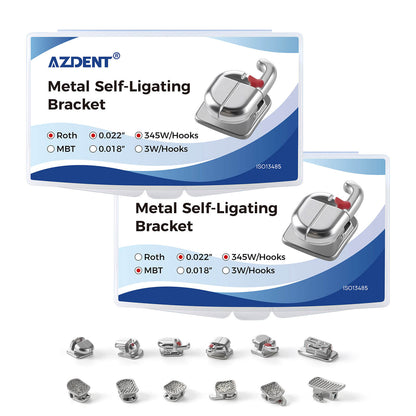 AZDENT Dental Self-Ligating Brackets Roth/MBT .022 Hooks 345 & Buccal Tubes 24pcs/Kit - azdentall.com