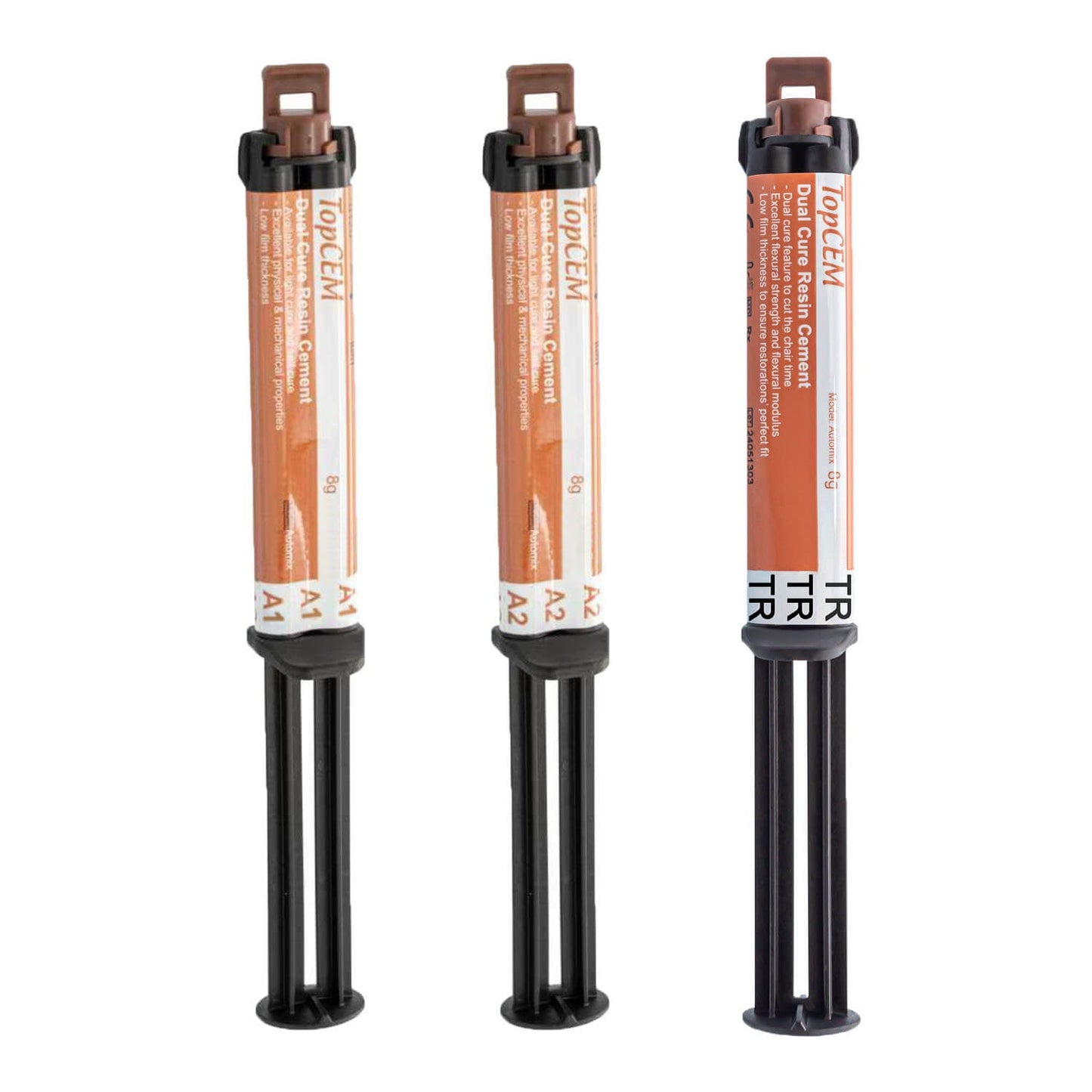 TopCEM Dual Cure Resin Cement Light Cure Self Cure 8gm Automix Syringe A1 A2 TR Shade - azdentall.com