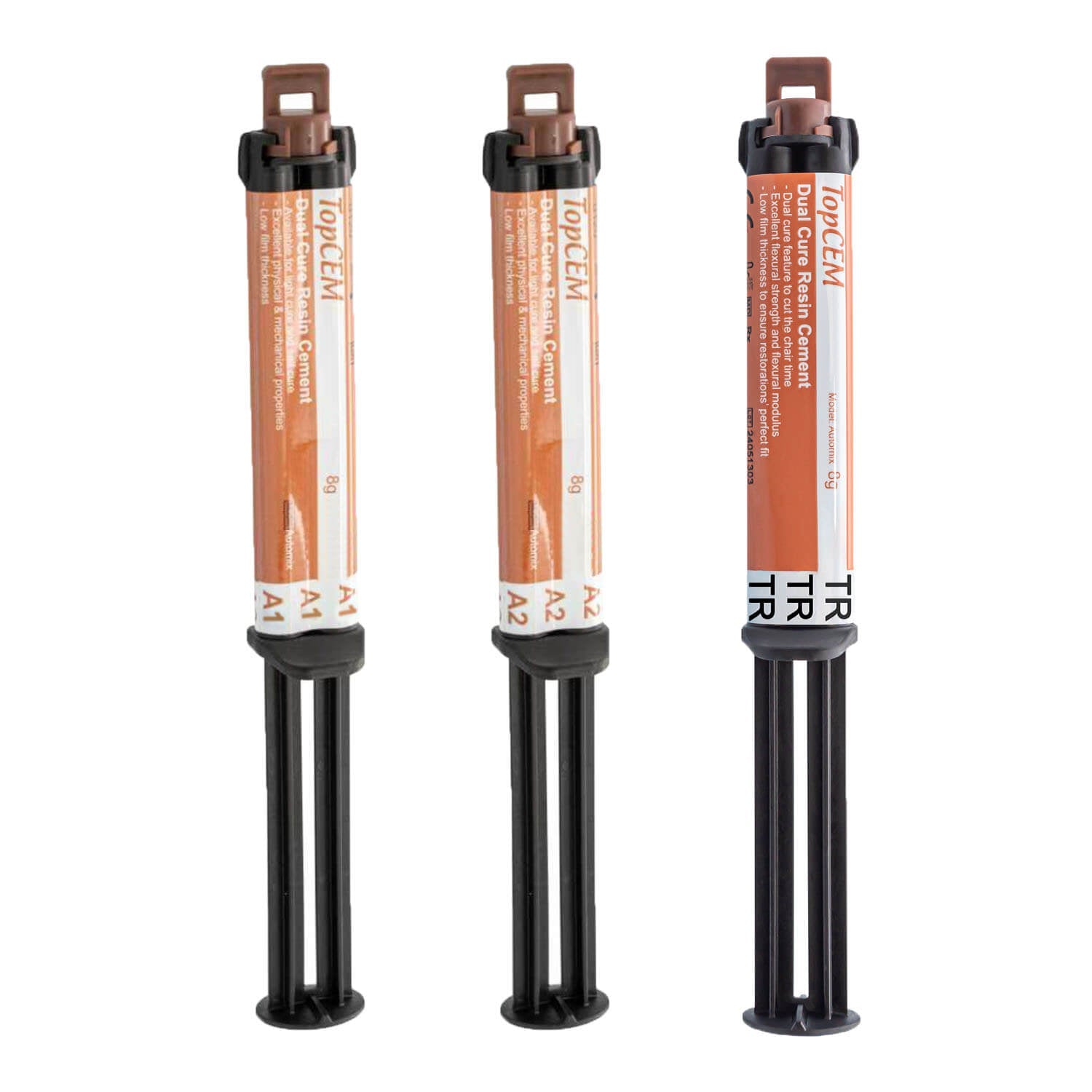 TopCEM Dual Cure Resin Cement Light Cure Self Cure 8gm Automix Syringe A1 A2 TR Shade - azdentall.com