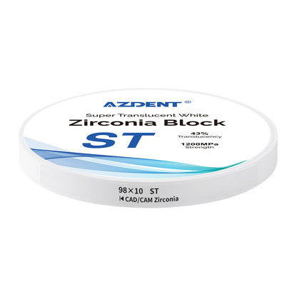 AZDENT Dental ST White Zirconia Block Disc Super Translucent 98*10mm - azdentall.com