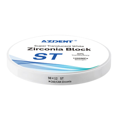 AZDENT Dental ST White Zirconia Block Disc Super Translucent 98x12mm - azdentall.com