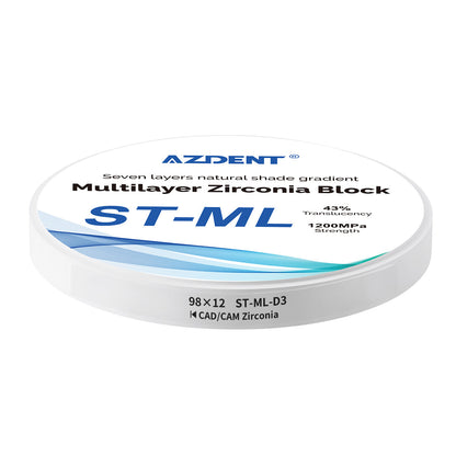 AZDENT Dental ST-ML Multilayer Zirconia Block Seven Layers Natural Shade Gradient D3 98*12mm - azdentall.com