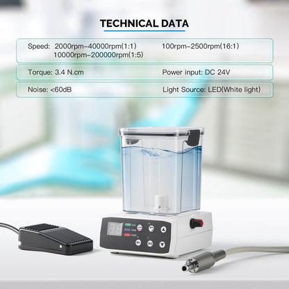 Dental LED Electric Motor w/ Water Supply 4 Holes + 1:5 Mini Electric Contra Angle Handpiece