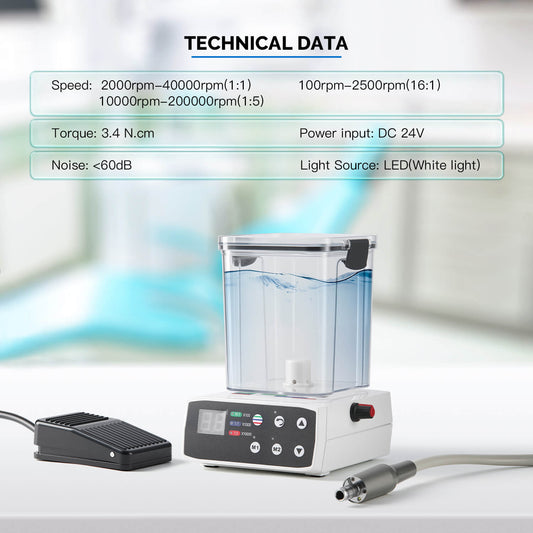 Dental LED Electric Motor w/ Water Supply 4 Holes + 1:5 Mini Electric Contra Angle Handpiece