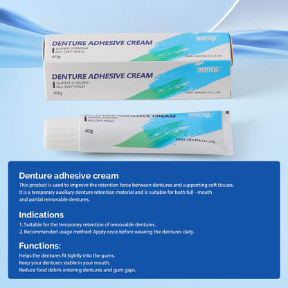 Denture Adhesive Cream 40g All Day Hold Non-Zinc Formula False Teeth Glue