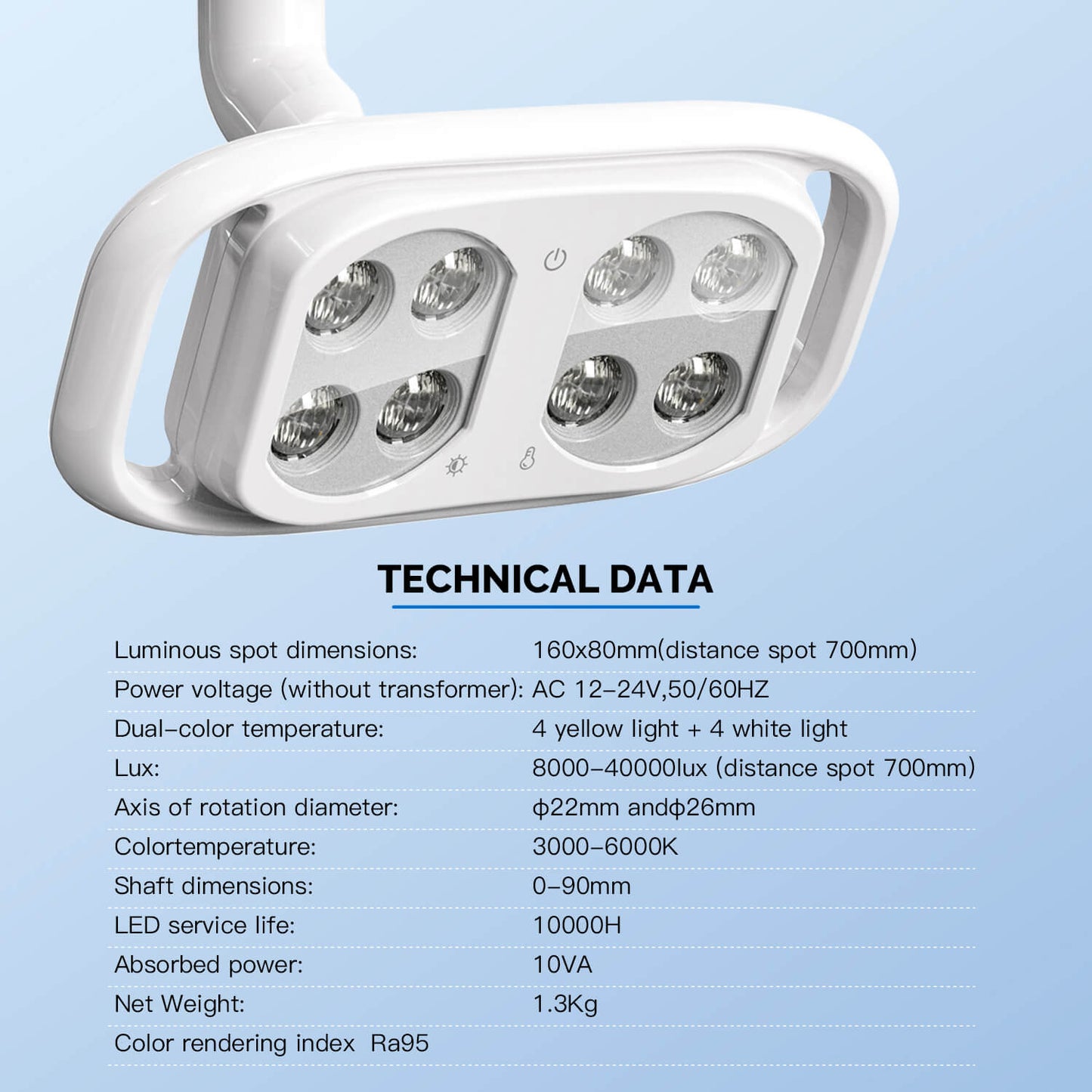 Dental LED Lamp Oral Light For Unit Chair 8 Lights 10W Dual-Color Adjustable - azdentall.com