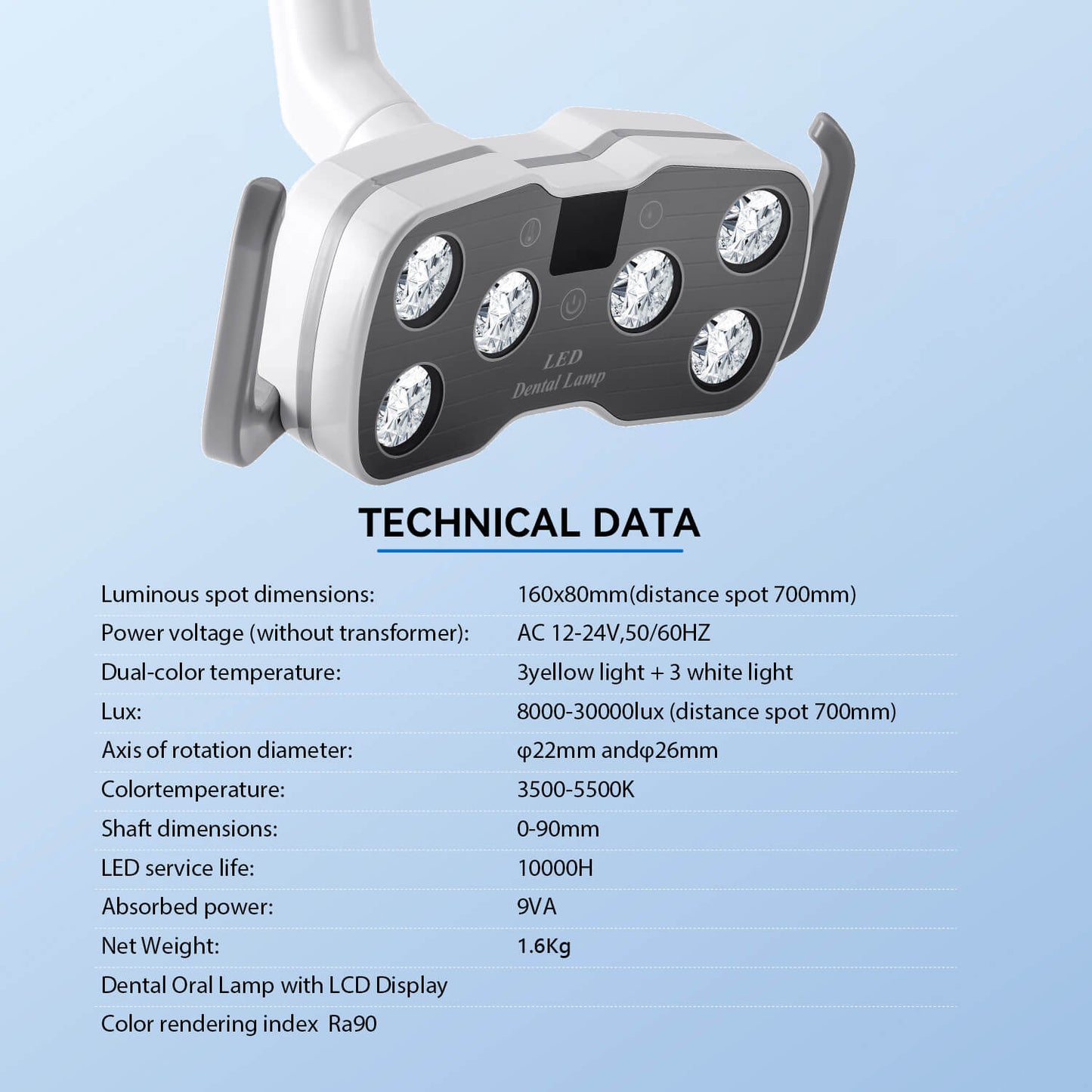 Dental Unit Chair LED Oral Light Lamp Dual-Color 6 Lights 10W with LCD Display - azdentall.com