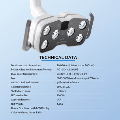Dental Unit Chair LED Oral Light Lamp Dual-Color 6 Lights 10W with LCD Display - azdentall.com