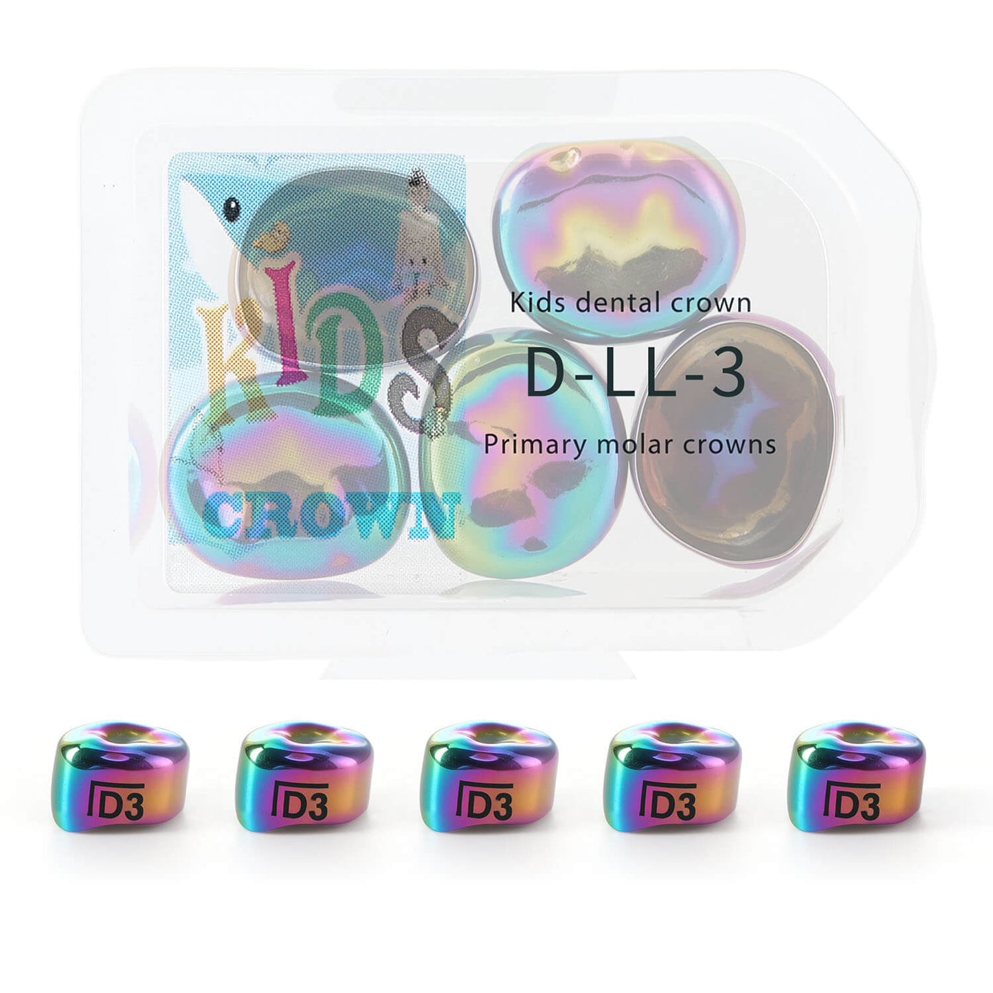 48 Sizes Dental Colored Primary Molar Kids Crown Teeth Stainless Steel Preformed Temporary Crowns 5pcs/Box