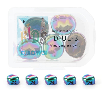 48 Sizes Dental Colored Primary Molar Kids Crown Teeth Stainless Steel Preformed Temporary Crowns 5pcs/Box