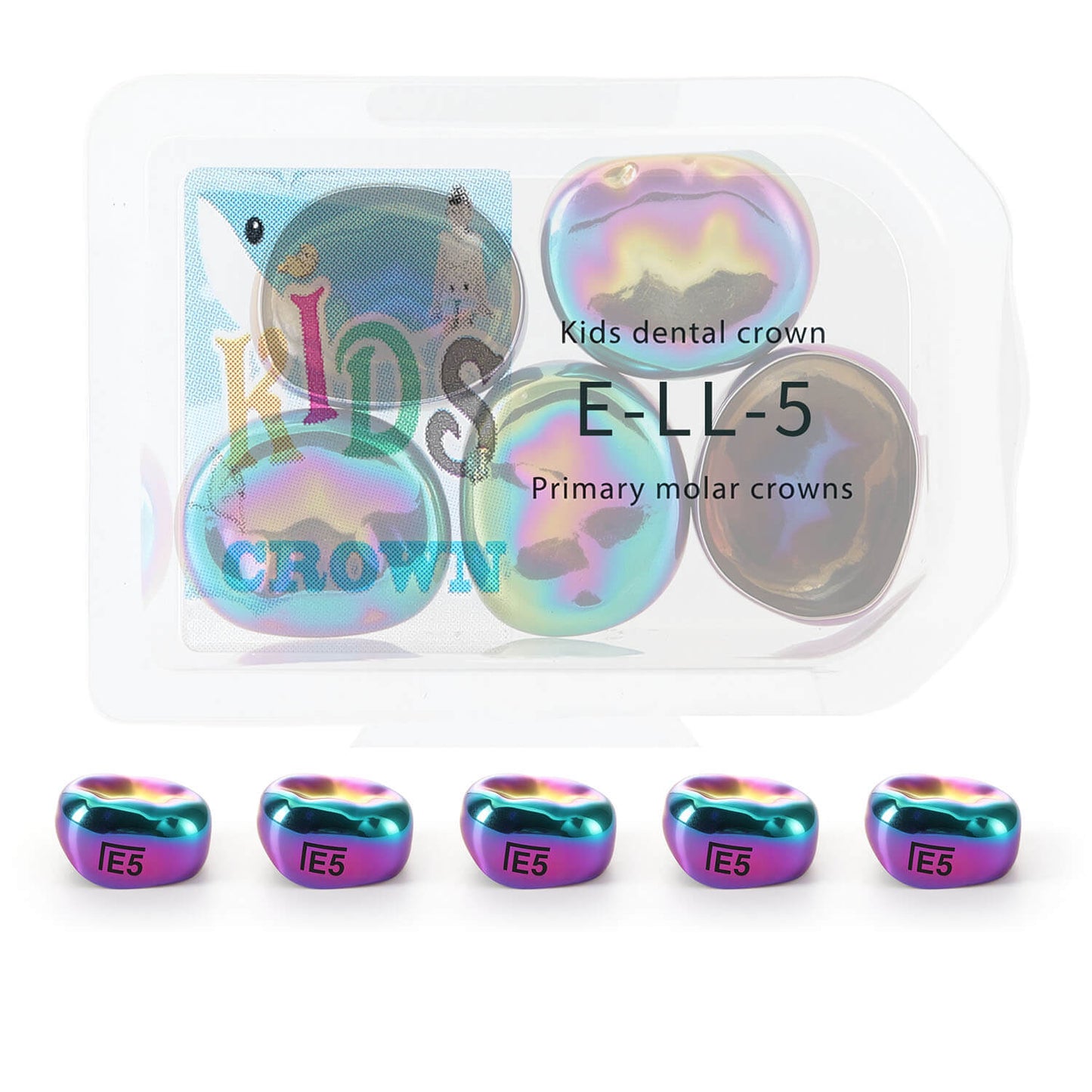 48 Sizes Dental Colored Primary Molar Kids Crown Teeth Stainless Steel Preformed Temporary Crowns 5pcs/Box