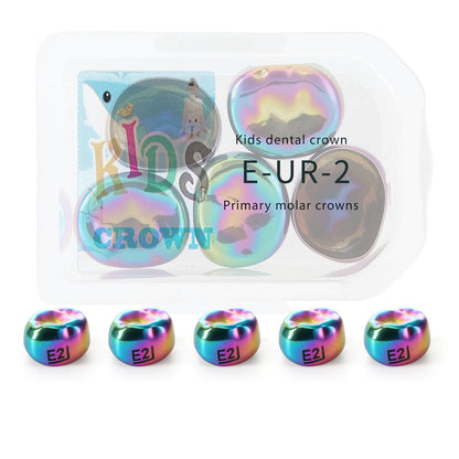 48 Sizes Dental Colored Primary Molar Kids Crown Teeth Stainless Steel Preformed Temporary Crowns 5pcs/Box