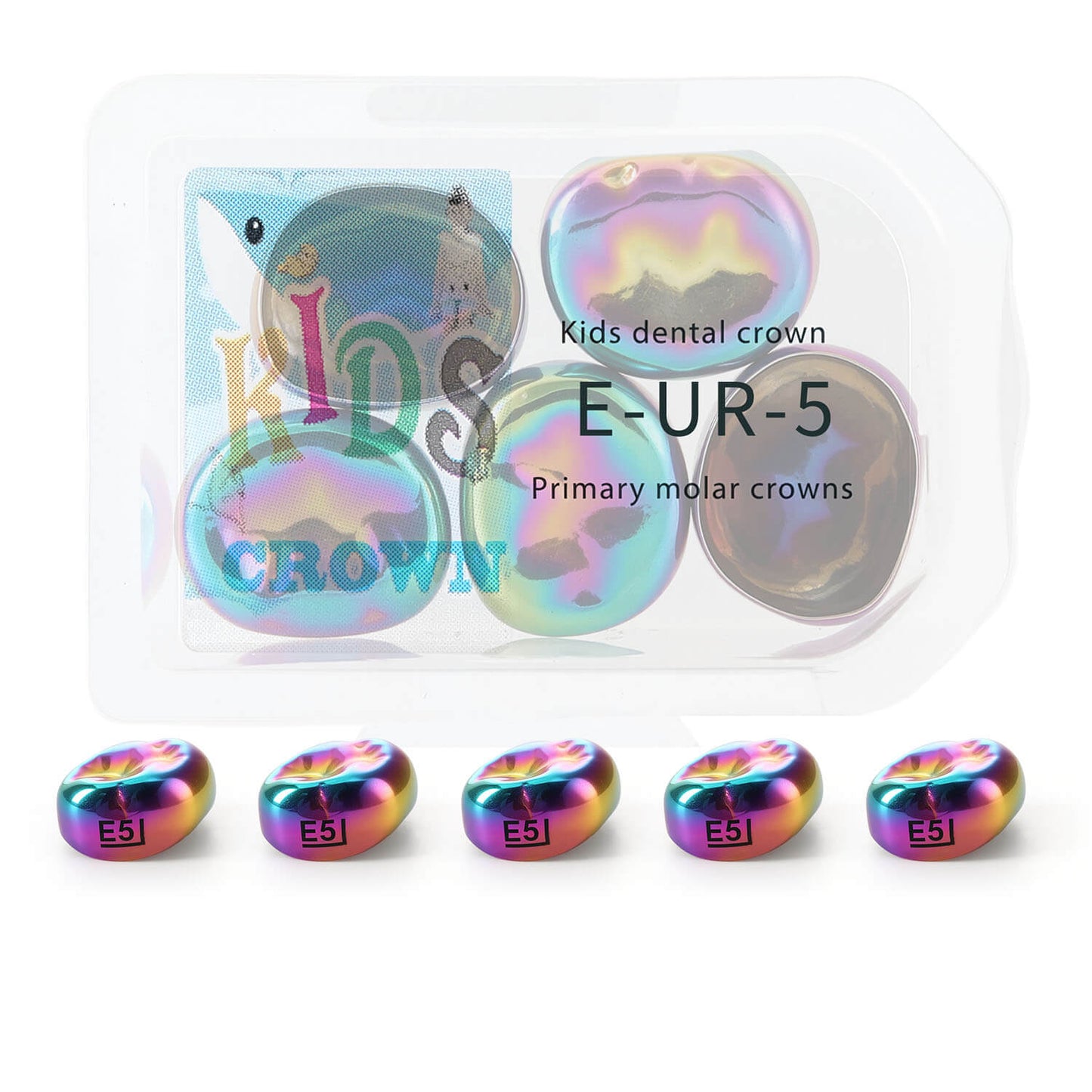48 Sizes Dental Colored Primary Molar Kids Crown Teeth Stainless Steel Preformed Temporary Crowns 5pcs/Box