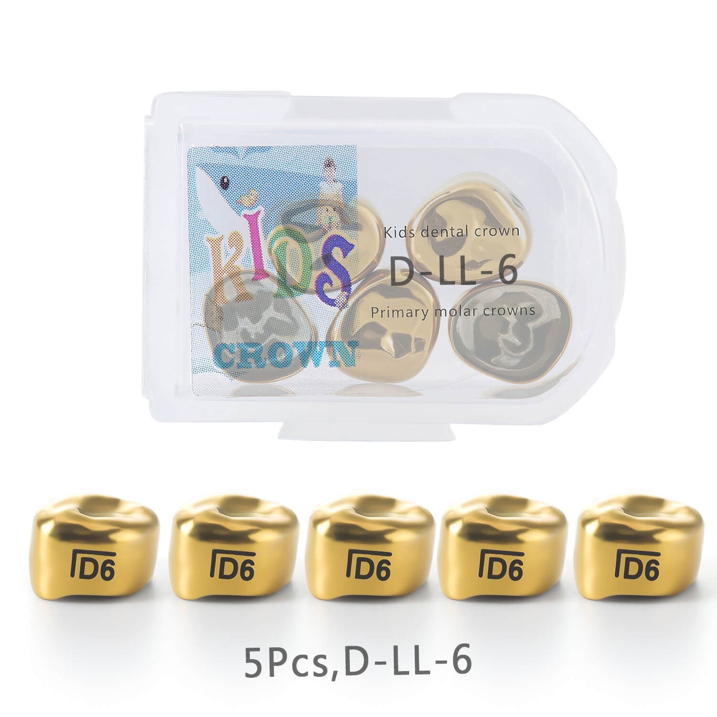 48 Sizes Dental Gold Primary Molar Kids Crown Stainless Steel Preformed Temporary Crowns 5pcs/Box