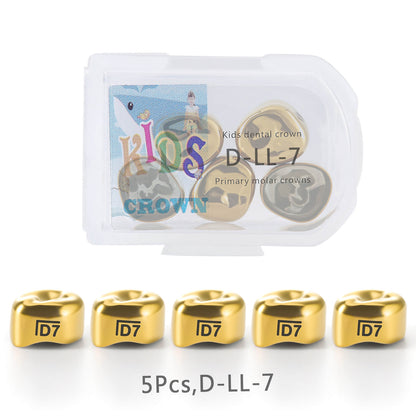 48 Sizes Dental Gold Primary Molar Kids Crown Stainless Steel Preformed Temporary Crowns 5pcs/Box