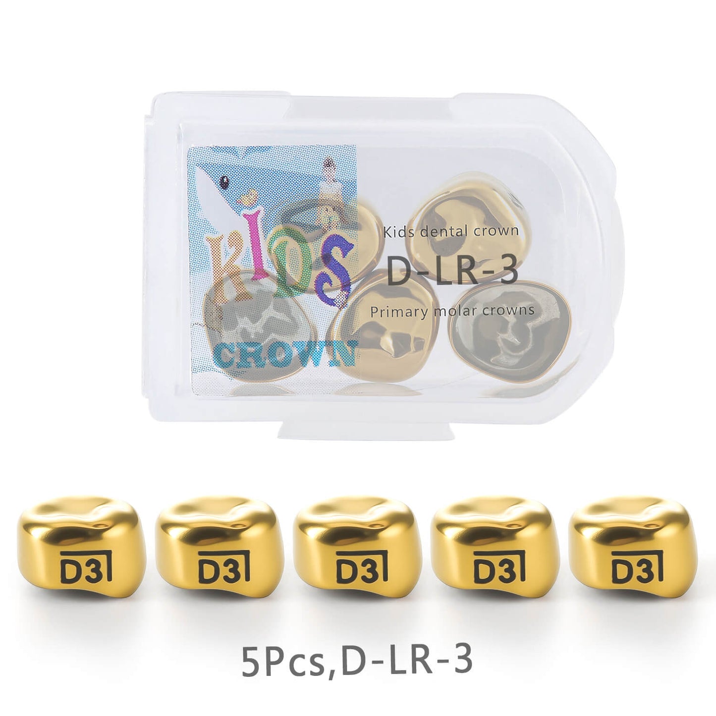 48 Sizes Dental Gold Primary Molar Kids Crown Stainless Steel Preformed Temporary Crowns 5pcs/Box