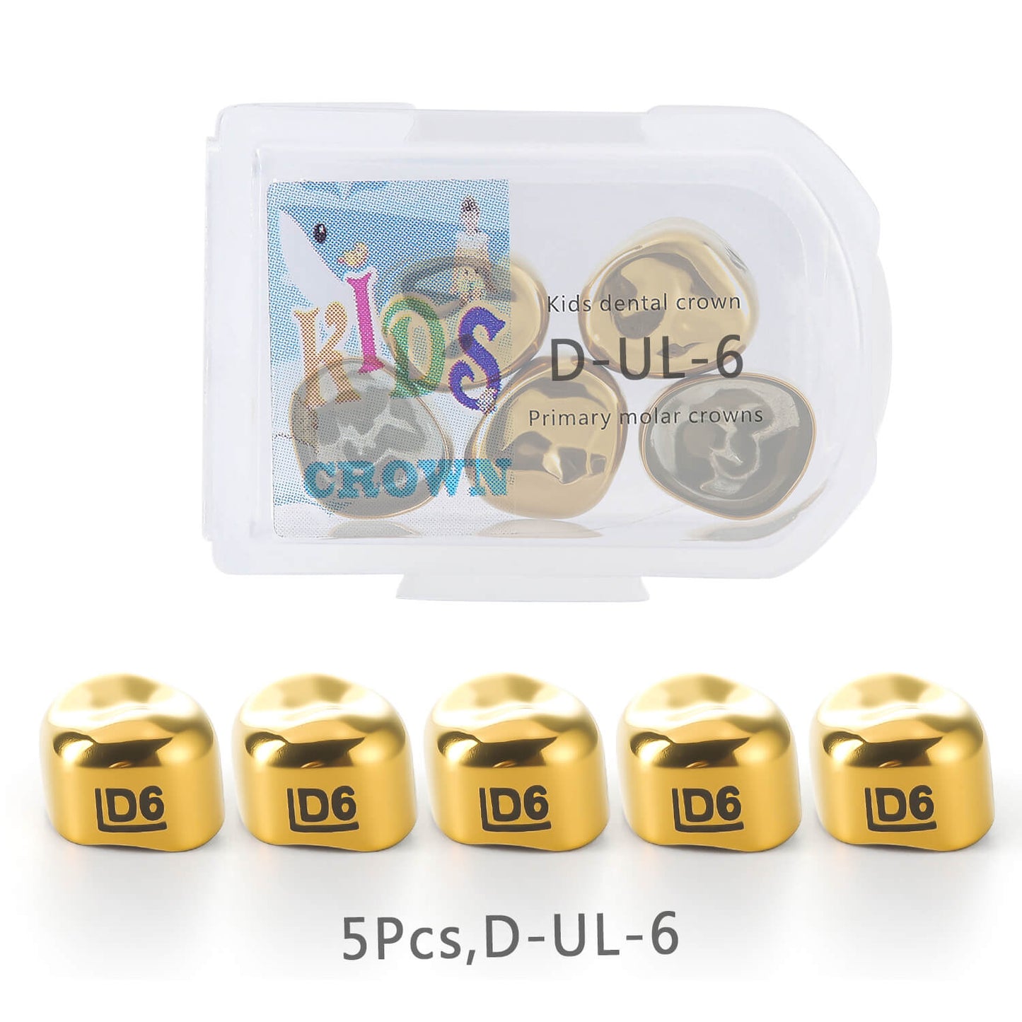 48 Sizes Dental Gold Primary Molar Kids Crown Stainless Steel Preformed Temporary Crowns 5pcs/Box